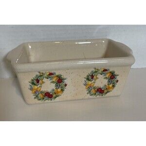 NANTUCKET Stoneware Ceramic LOAF PAN Bread Baking Mini Fall Wreath 🍁🍂🍎🍐